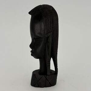 Vintage Kenyan Hand Carved Ebony Wood Bust African Female Head Sculpture 6.5"